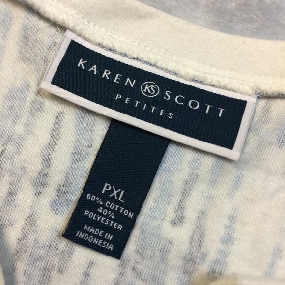 Karen Scott Blouse Shirt Top Sz PXL Womans Petite Blue White Printed 3/4 Sleeve - Picture 4 of 13